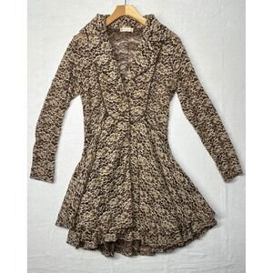 Altar'd State Lace coat‎ Collared Tiered Ruffle Hem Brown Beige Floral Women's